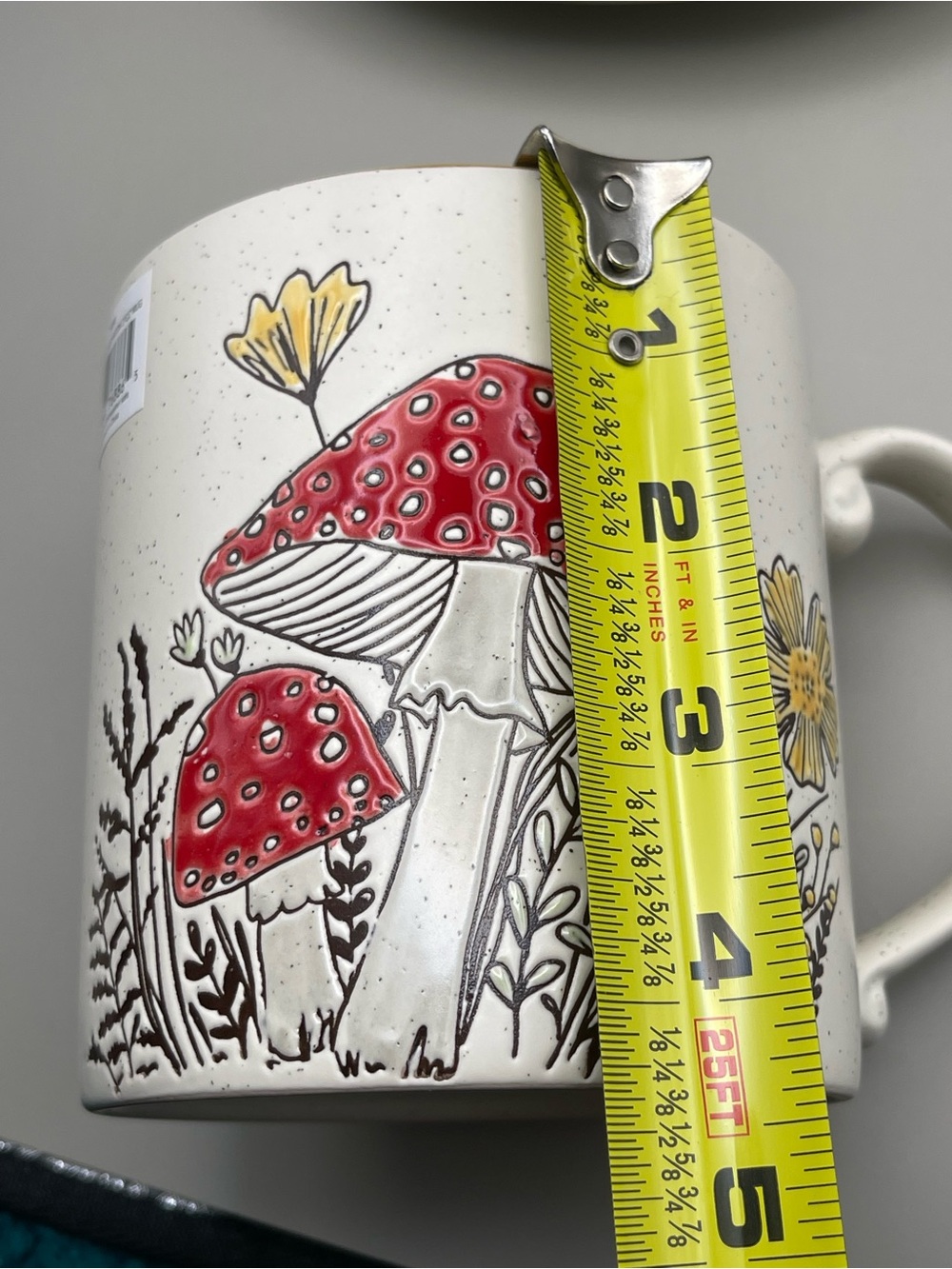 Spectrum Designz Speckled Ceramic Oversized Mug & Saucer Set w/ Red Mushroom Art - Picture 2 of 10